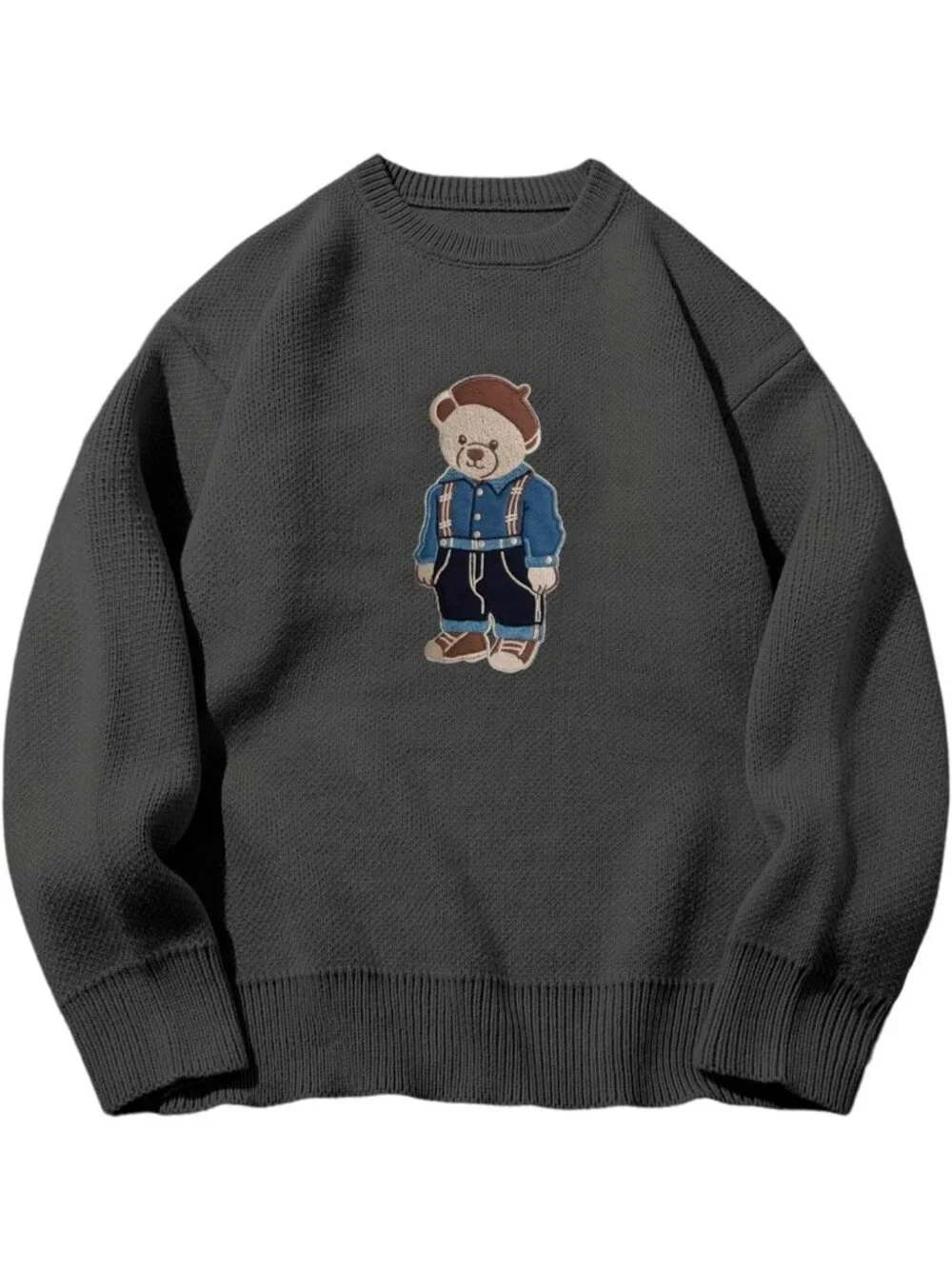 Oversized Vintage Bear Graphic Sweater Jumper - Unisex Preppy Style, Cozy Knit